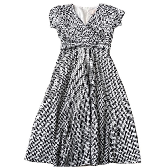 Gal Meets Glam Carson Dress Tie Waist Womens 2 Black White